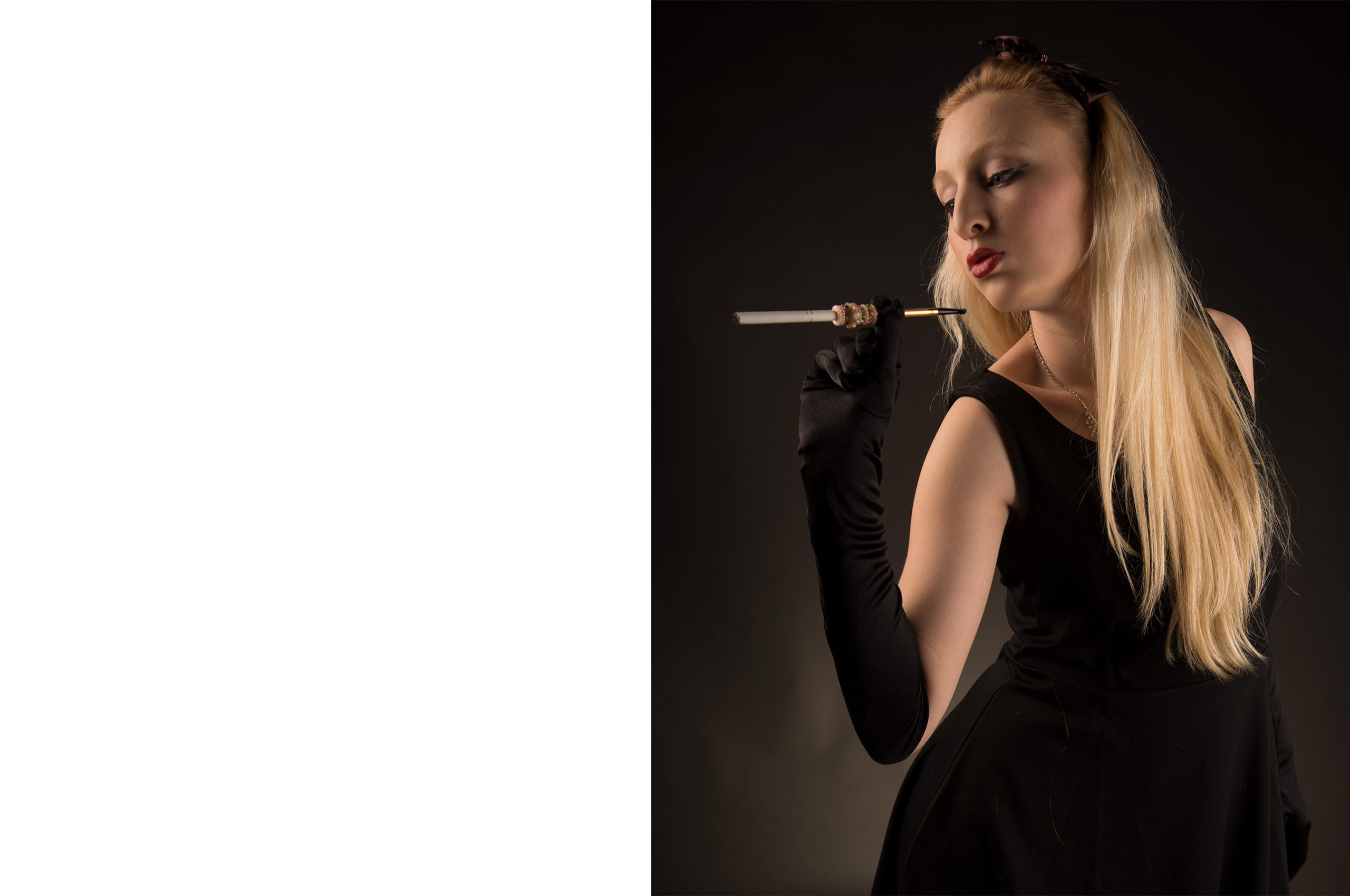 (Before Editing) Photograph of model with long cigarette and black dress