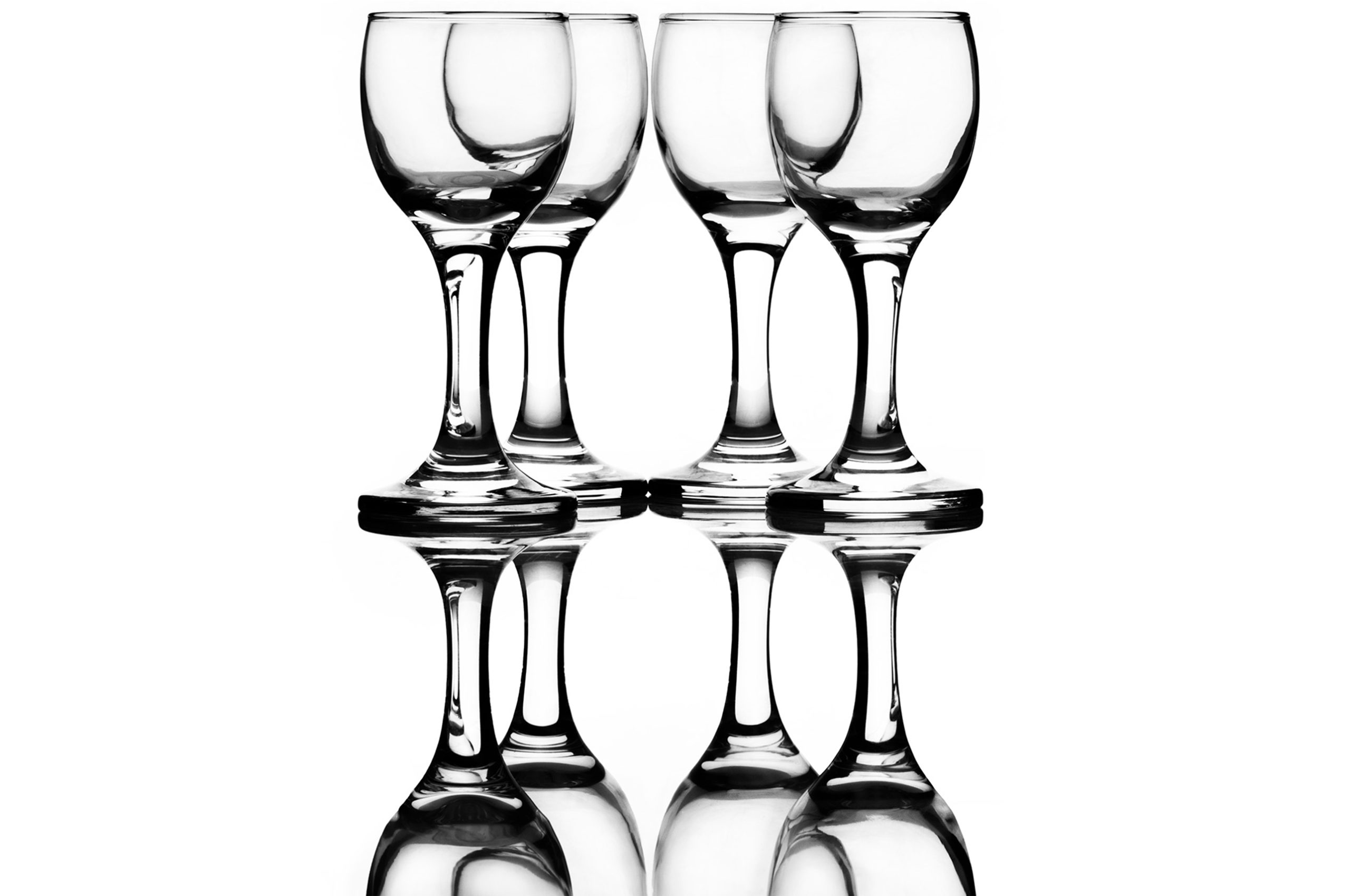 (After Editing) Set of Glassware photographed to show reflection on clear surface